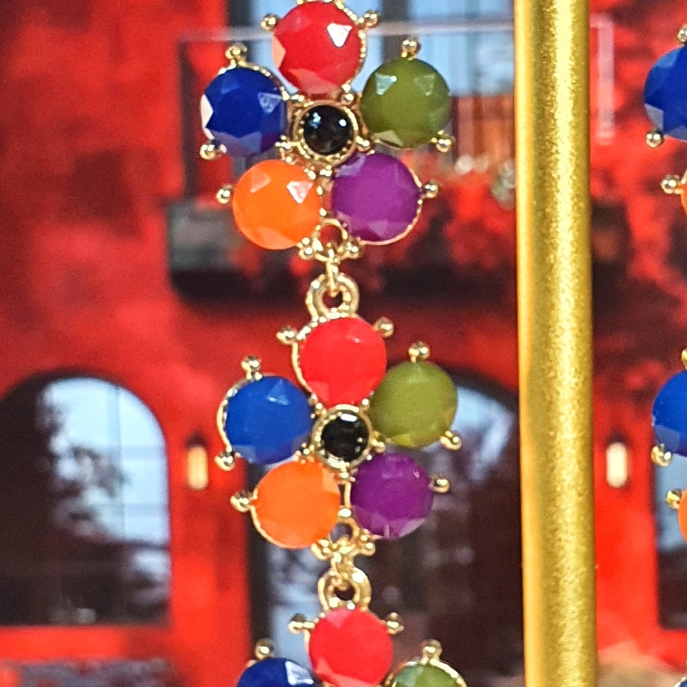 Statement Acrylic Crystals Goldtone Earings - Picture 2 of 4